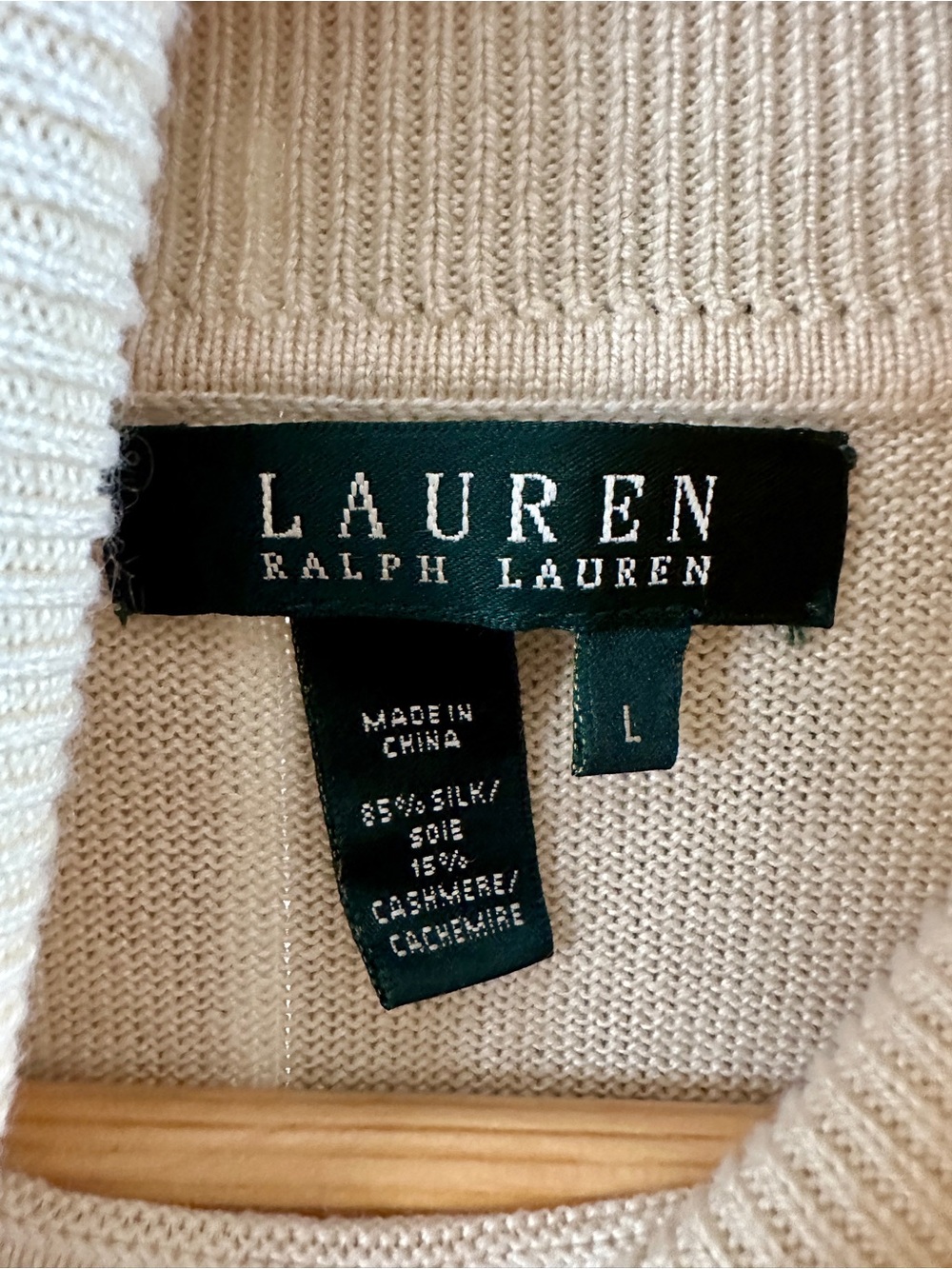 NWT Lauren Ralph Lauren Silk Cashmere Turtleneck Sweater Cream Size Large - Picture 2 of 11